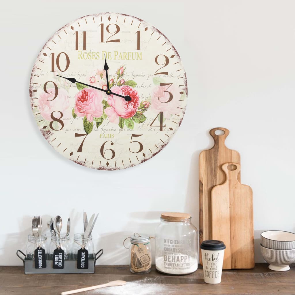 Vidaxl wall clock vintage style 60 cm flowers