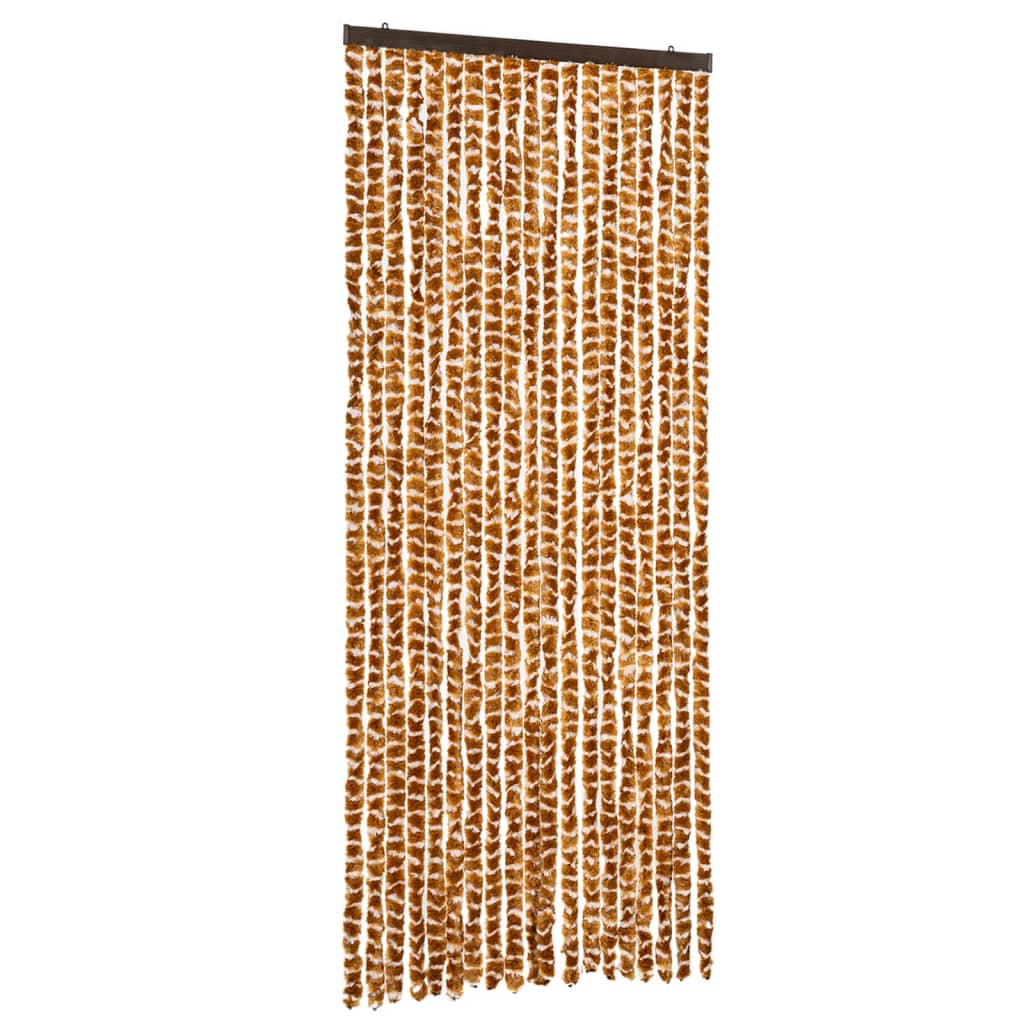 Vidaxl fly curtain 56x185 cm chenille ochre and white