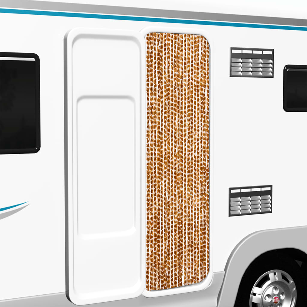 Vidaxl fly curtain 56x185 cm chenille ochre and white