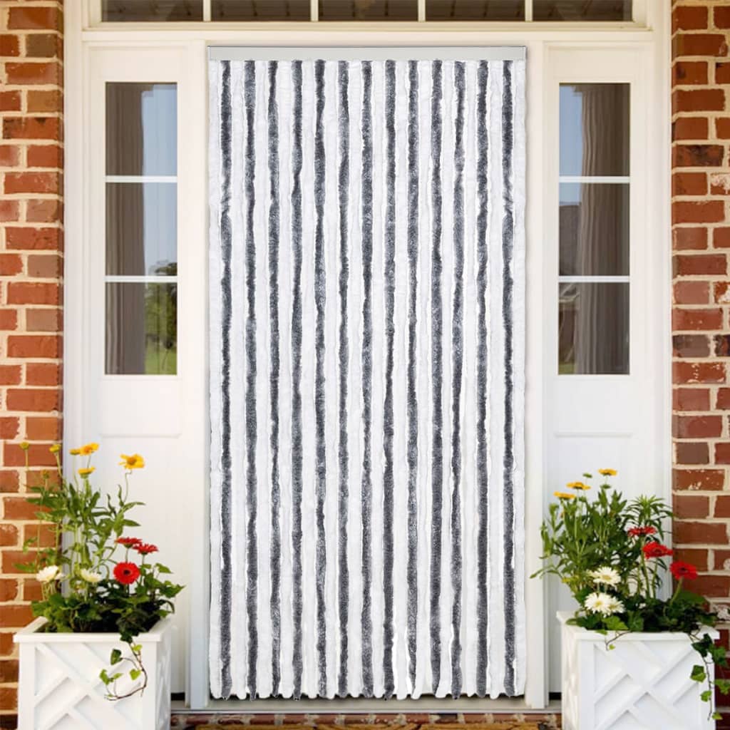Vidaxl fly curtain 118x220 cm chenille gray and white