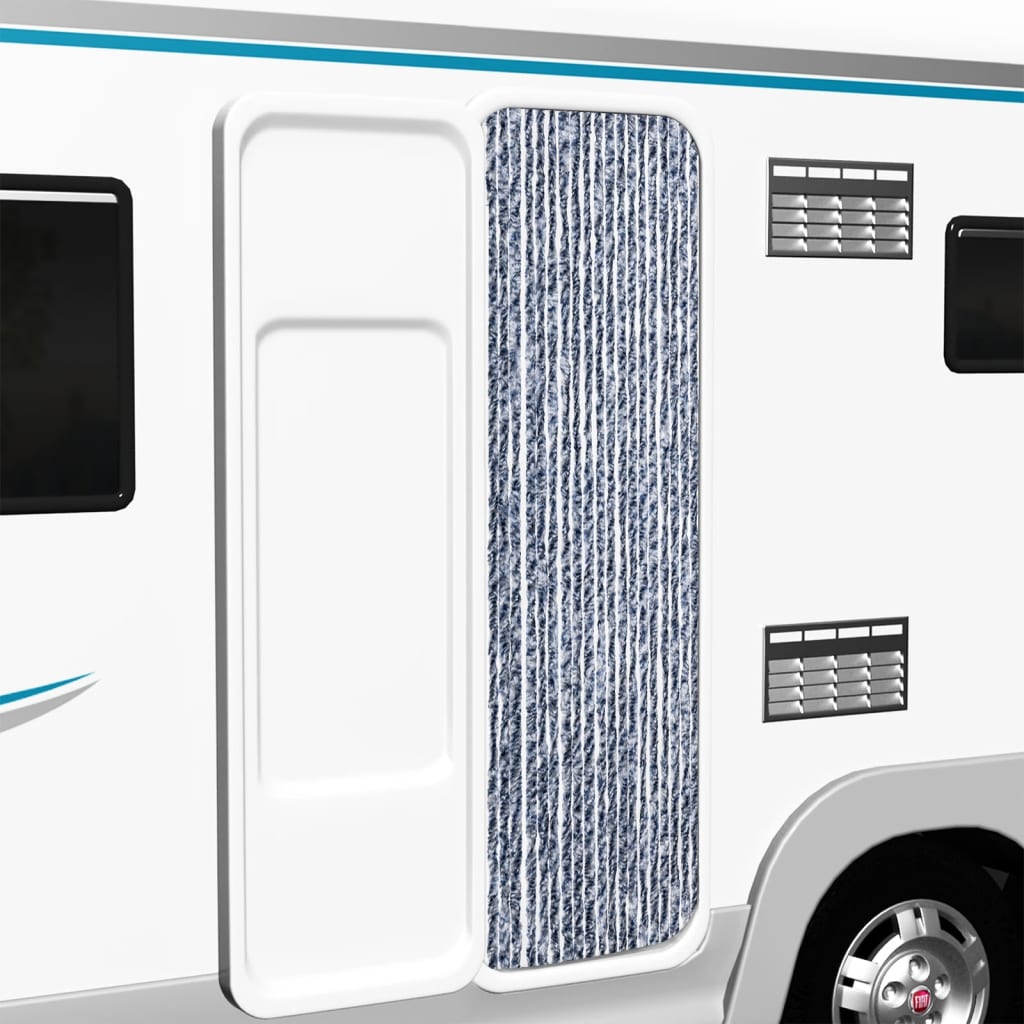 Vidaxl fly curtain 56x200 cm chenille blue and white