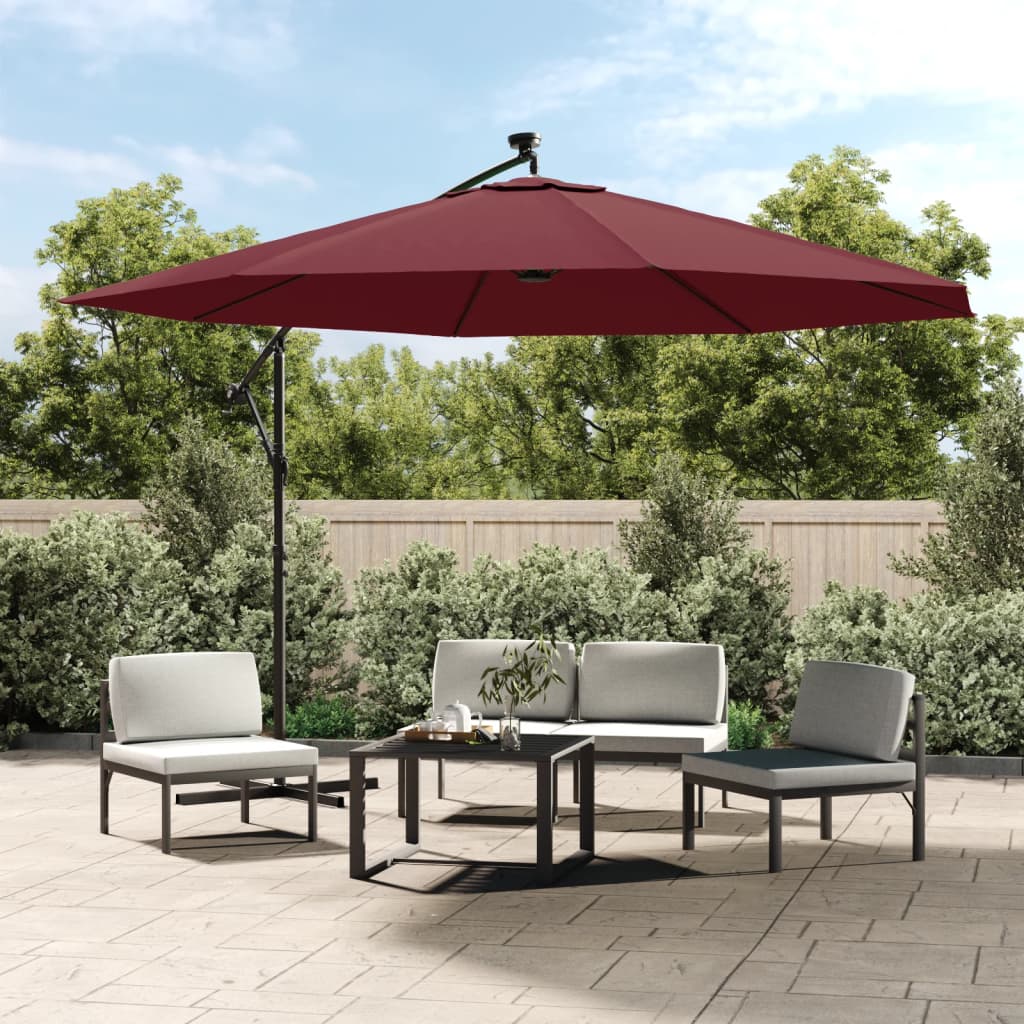 Parasol flottant vidaxl avec éclairage LED 350 cm Bordeaux rouge