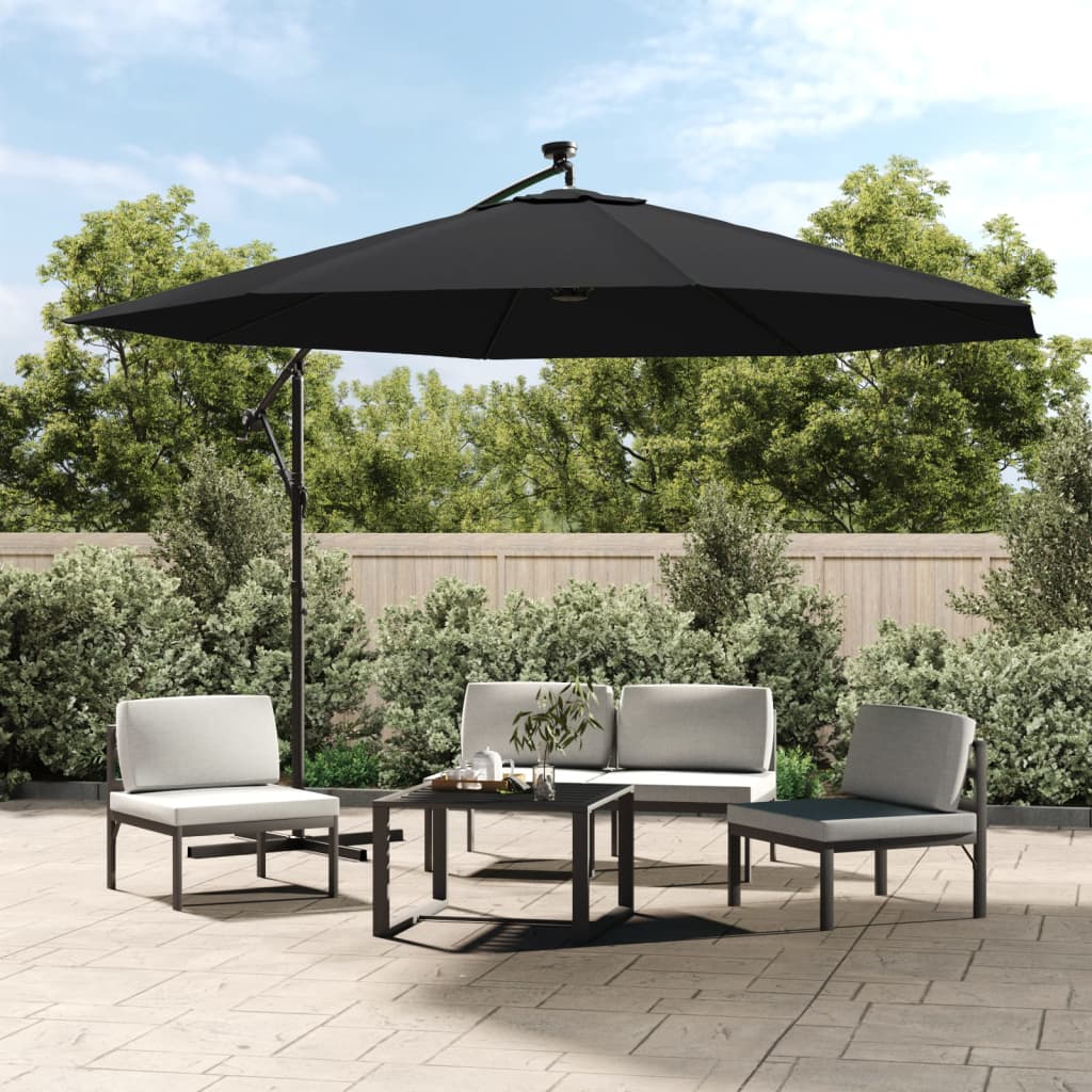 VidaXL Cantilever Parasol with LED Lighting 350 cm Black