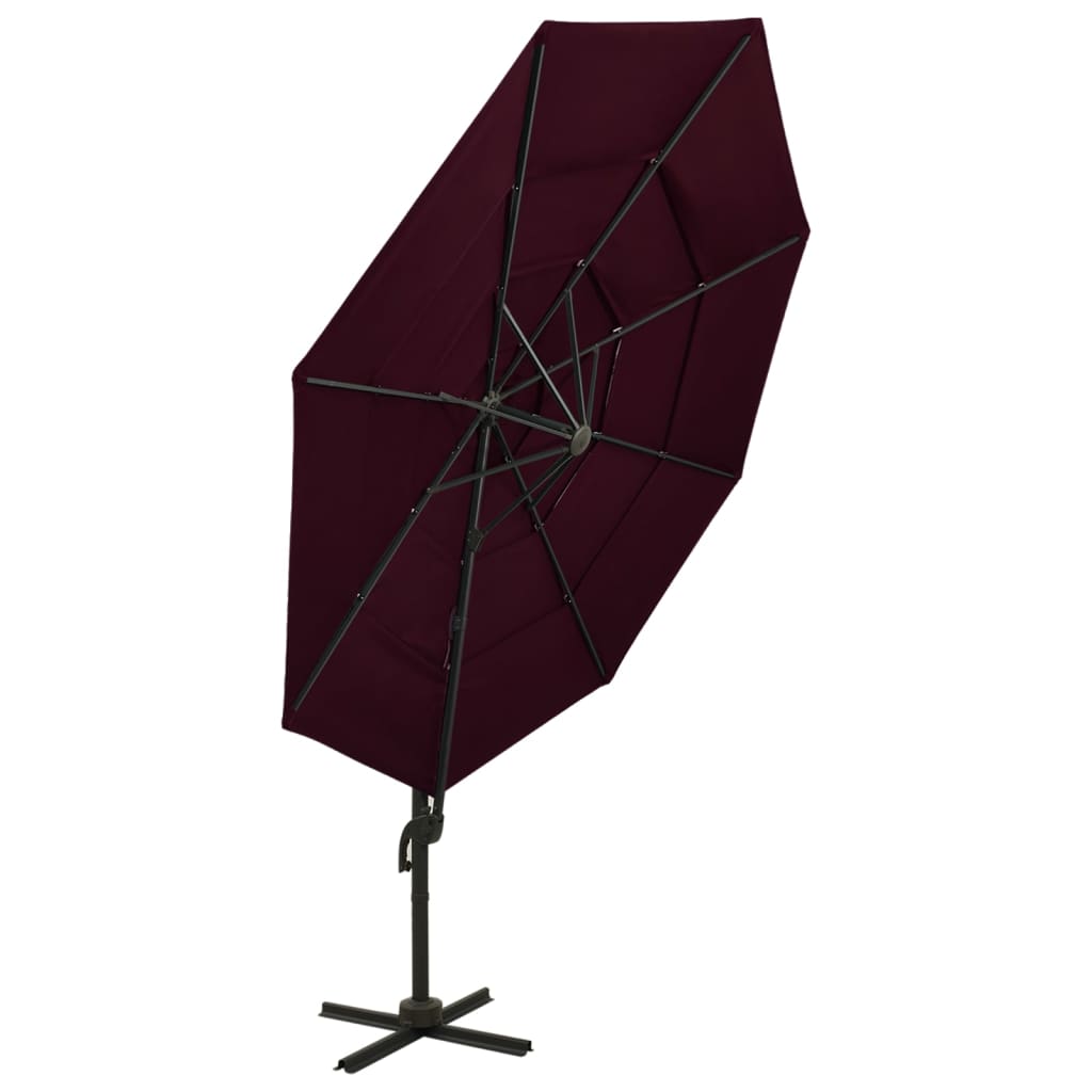 Vidaxl parasol 4 couches avec poteau en aluminium 3x3 m bordeaux rouge
