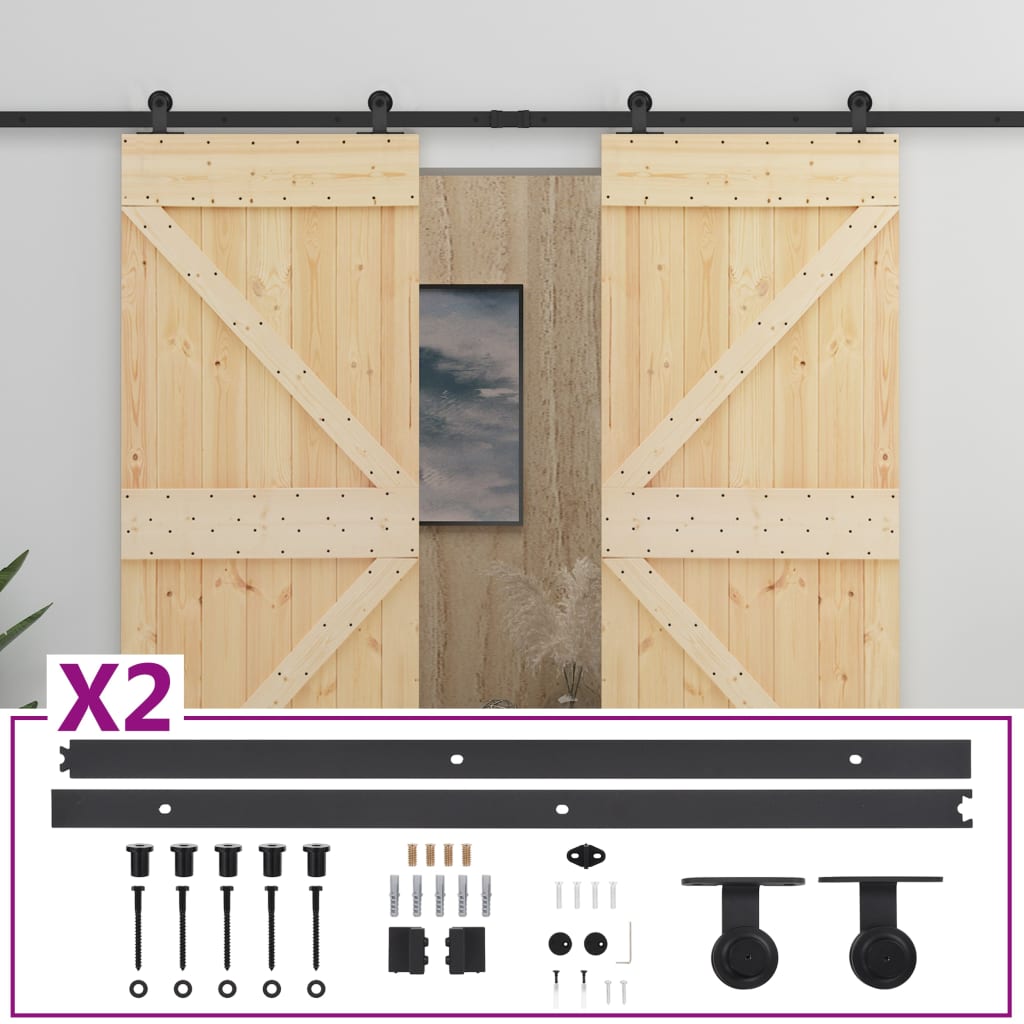 VidaXL Sliding Door with Fittings 90x210 cm Solid Pinewood