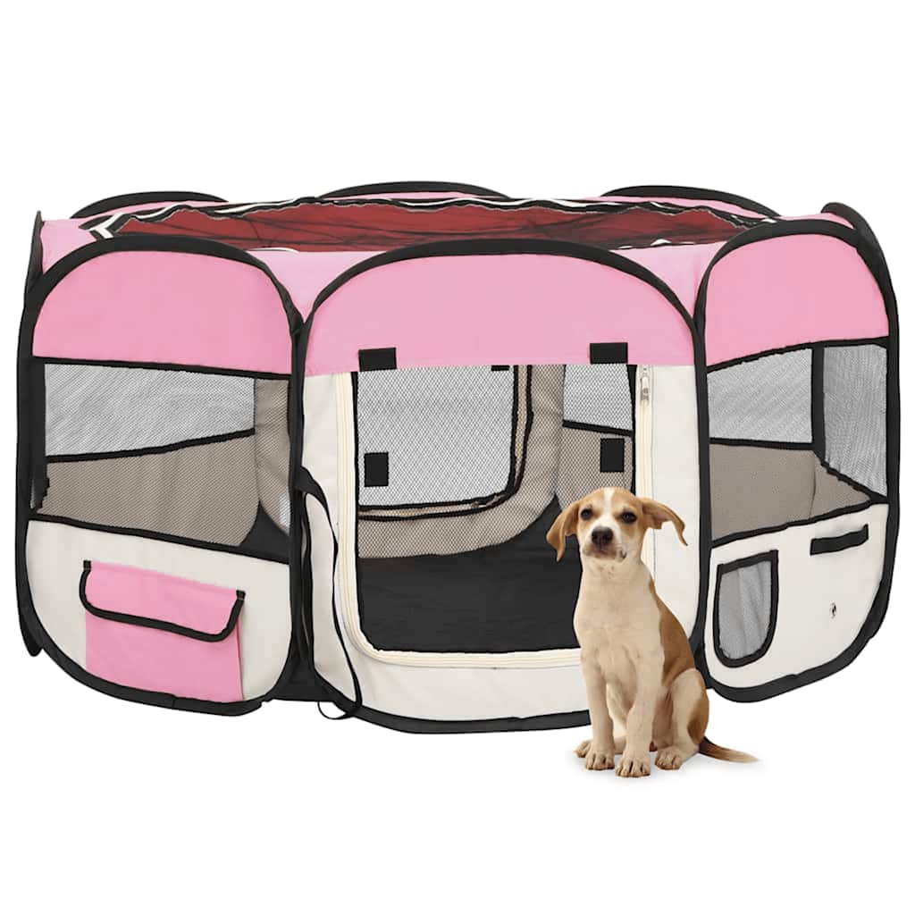 Vidaxl hund ren foldbar med bärväska 125x125x61 cm rosa