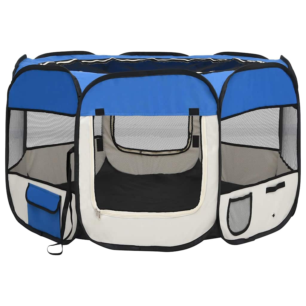 Vidaxl Dog Ren dobrável com bolsa de transportadora 110x110x58 cm azul