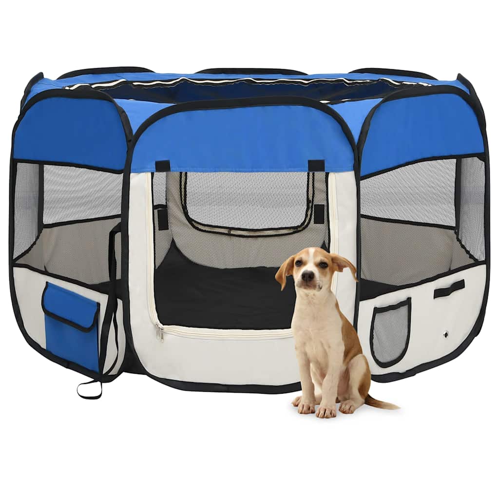 Vidaxl Dog Ren dobrável com bolsa de transportadora 110x110x58 cm azul