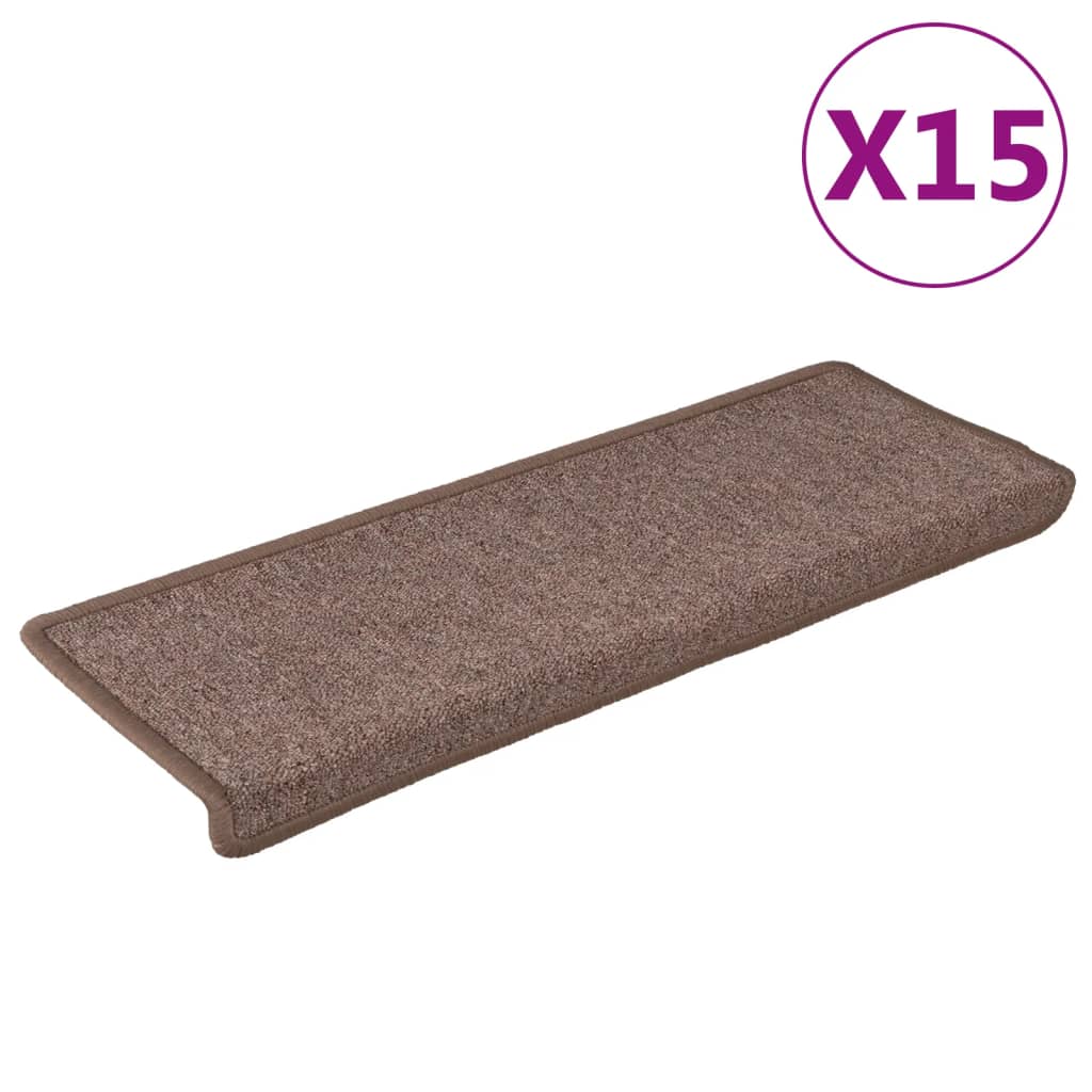 Tapis d'escalier vidaxl 15 st 65x21x4 cm bord rectangulaire brun