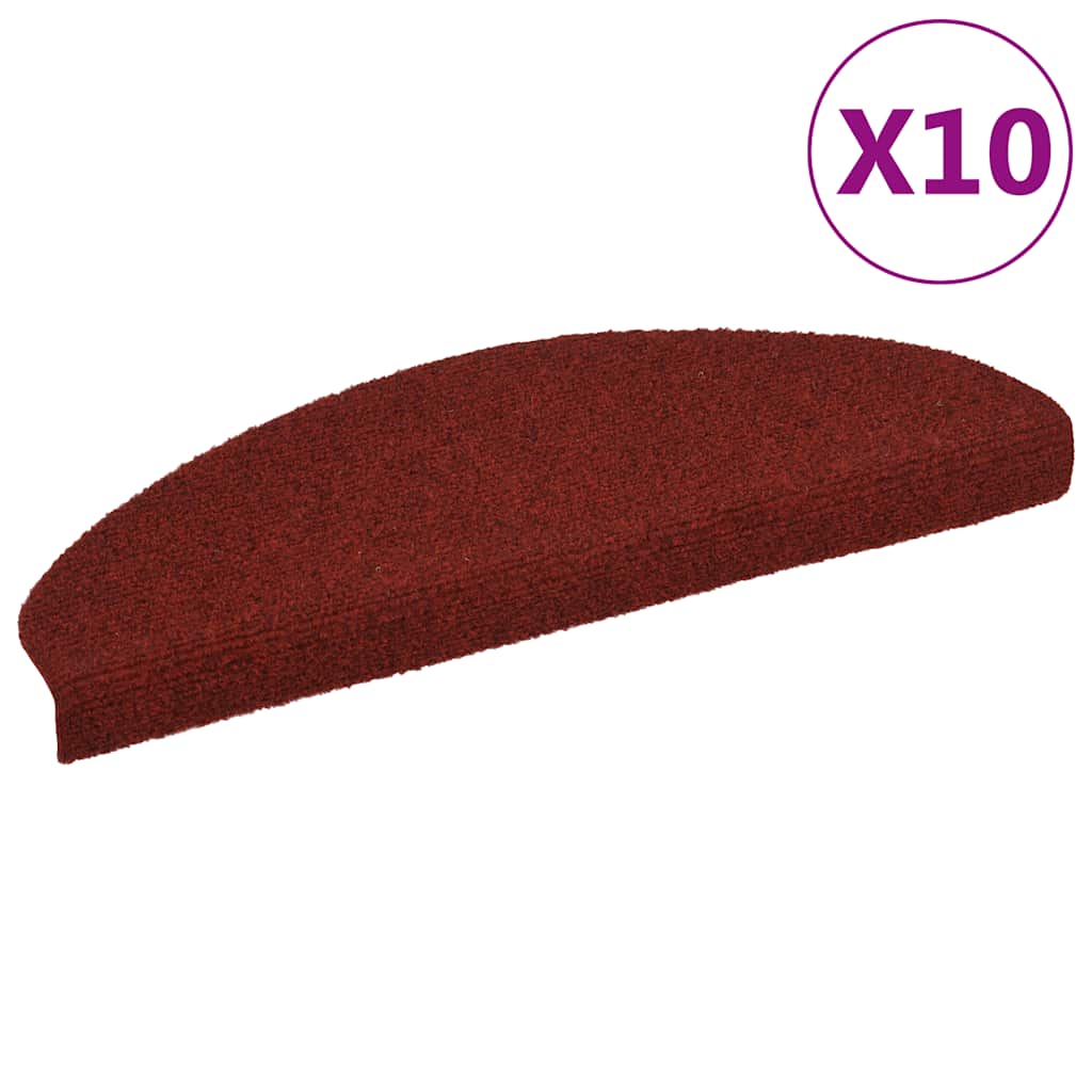 Vidaxl Mats de escalera Auto -Adhesivo 10 PCS 65x21x4 CM Burdeos Red Semi -Rounds grandes