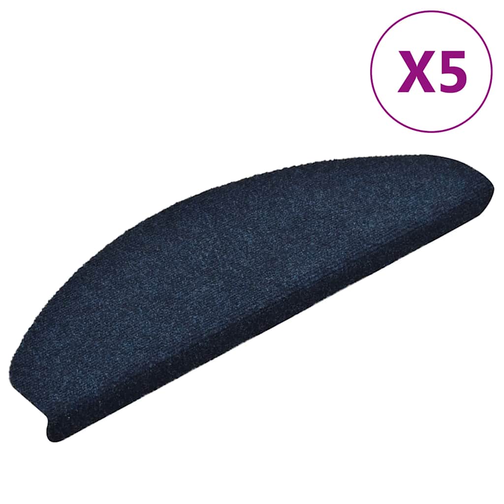 VidaXL tapis d'escalier auto-adhésifs 5 pièces 65x21x4 cm bleu marine semi-circulaire grand