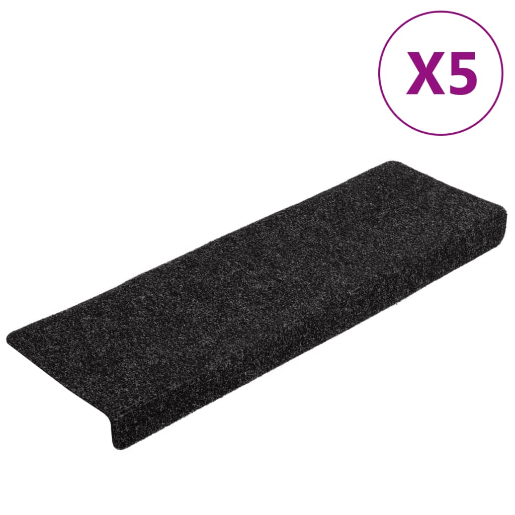 Esteras de escalera de Vidaxl autoadhesivas 5 piezas 65x21x4 cm borde rectangular negro