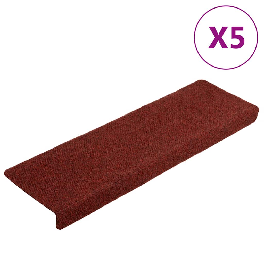 Vidaxl Treppenmatten Selbstadhäsiv 5 Teile 65x21x4 cm Bordeaux rote rechteckige Kante