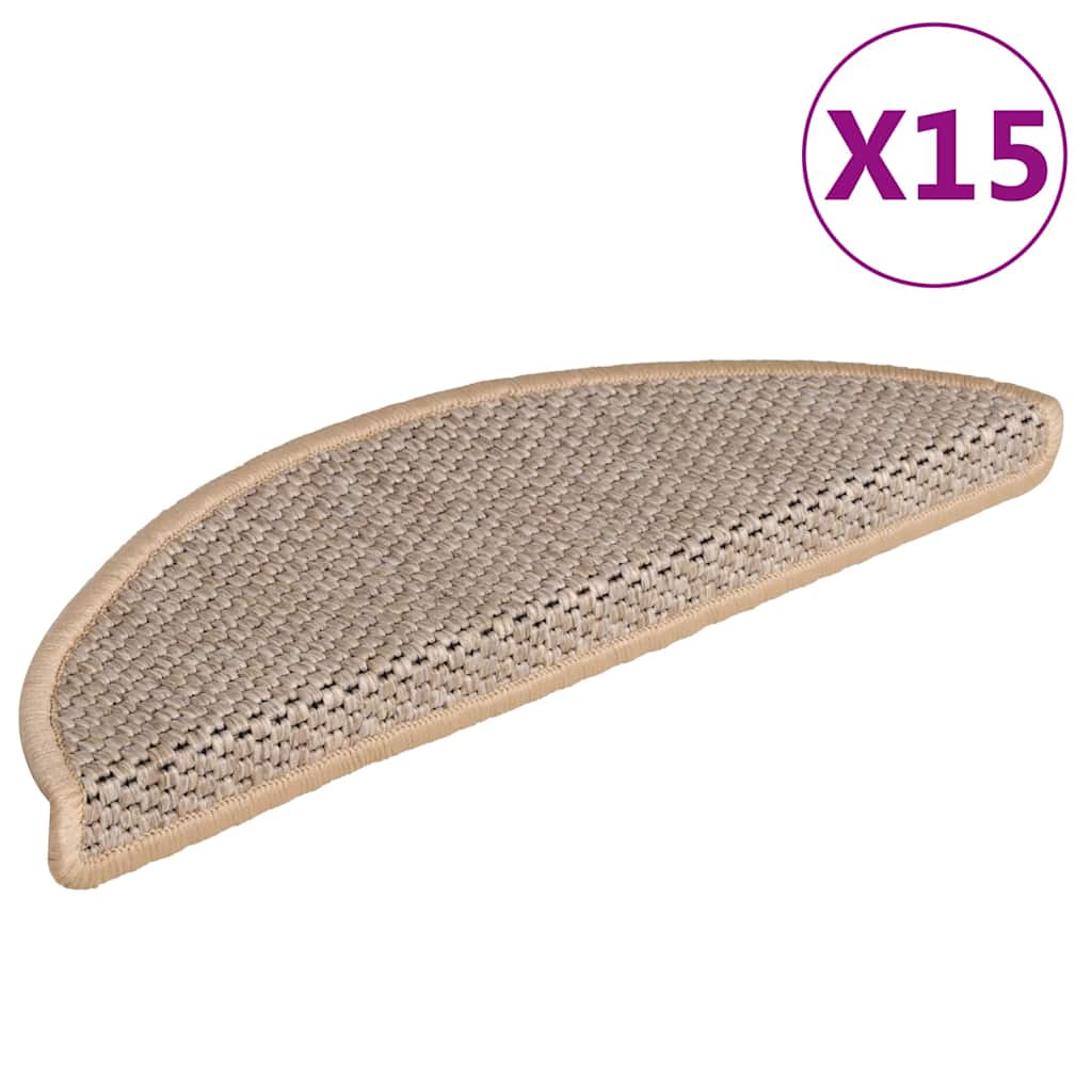 Vidaxl stair mats self-adhesive 15 pcs sisal look 56x17x3 cm light beige