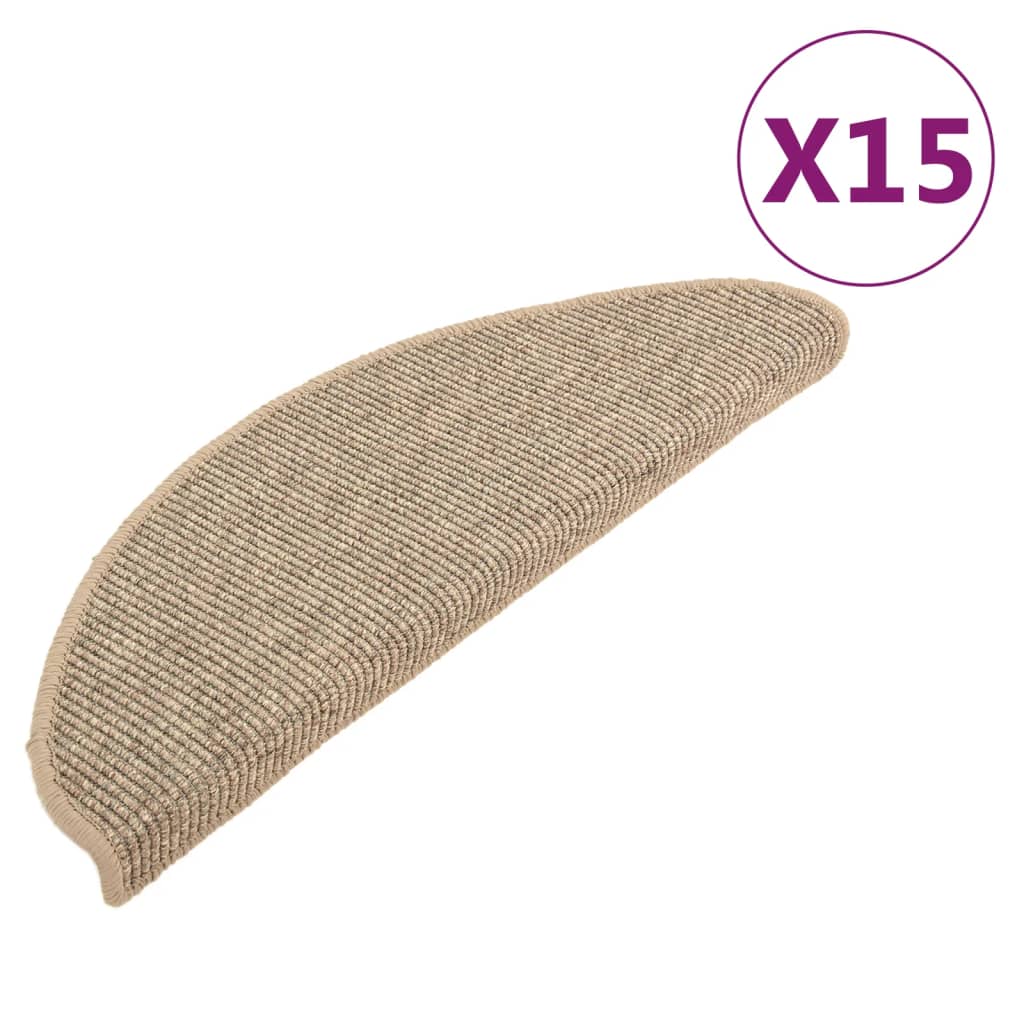 Vidaxx alfombrillas para escaleras 15 uds 65x21x4 cm beige oscuro semicircular grande