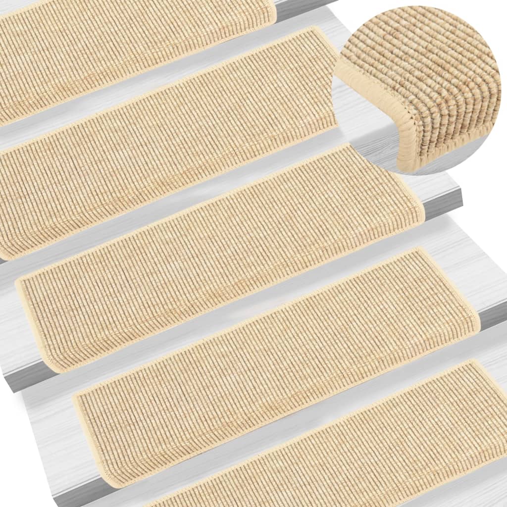 Vidaxx alfombrillas para escaleras 15 piezas 65x21x4 cm beige claro con borde rectangular