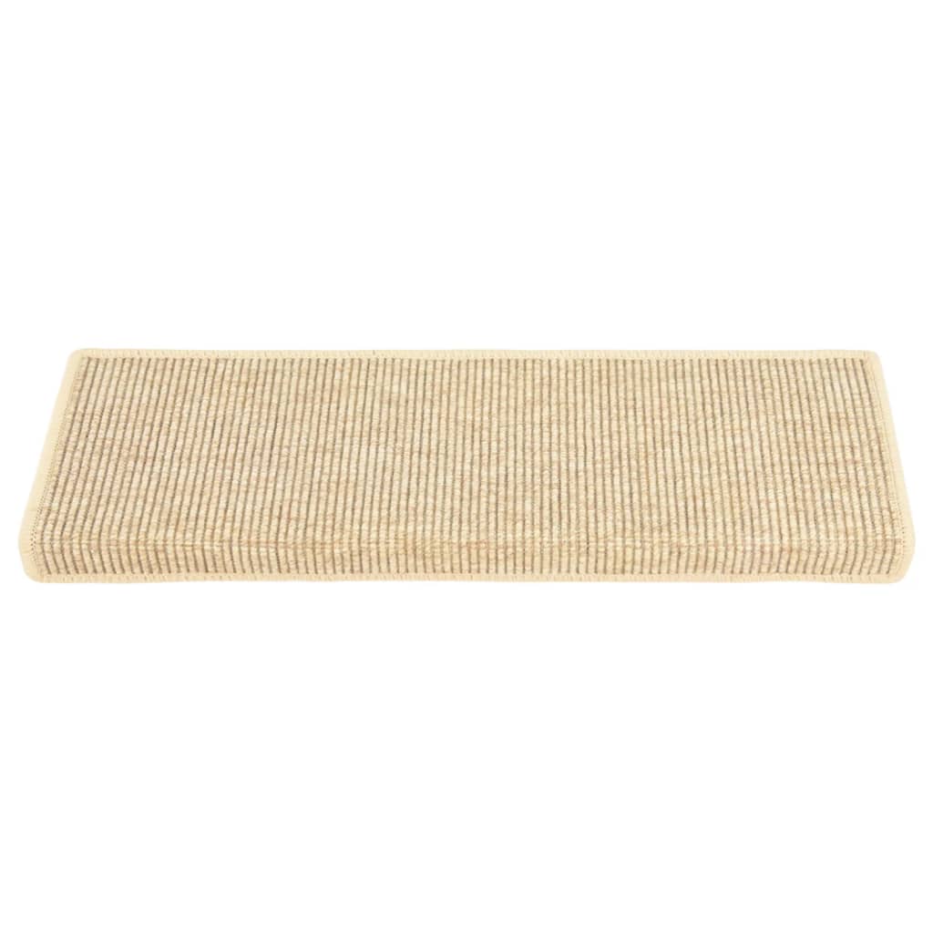 Vidaxx alfombrillas para escaleras 15 piezas 65x21x4 cm beige claro con borde rectangular