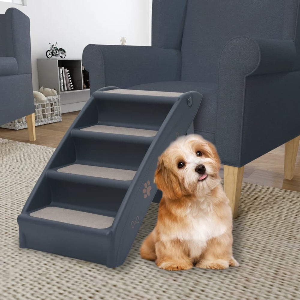 Vidaxl Hundetreppe 4 Schritte falten dunkelgrau