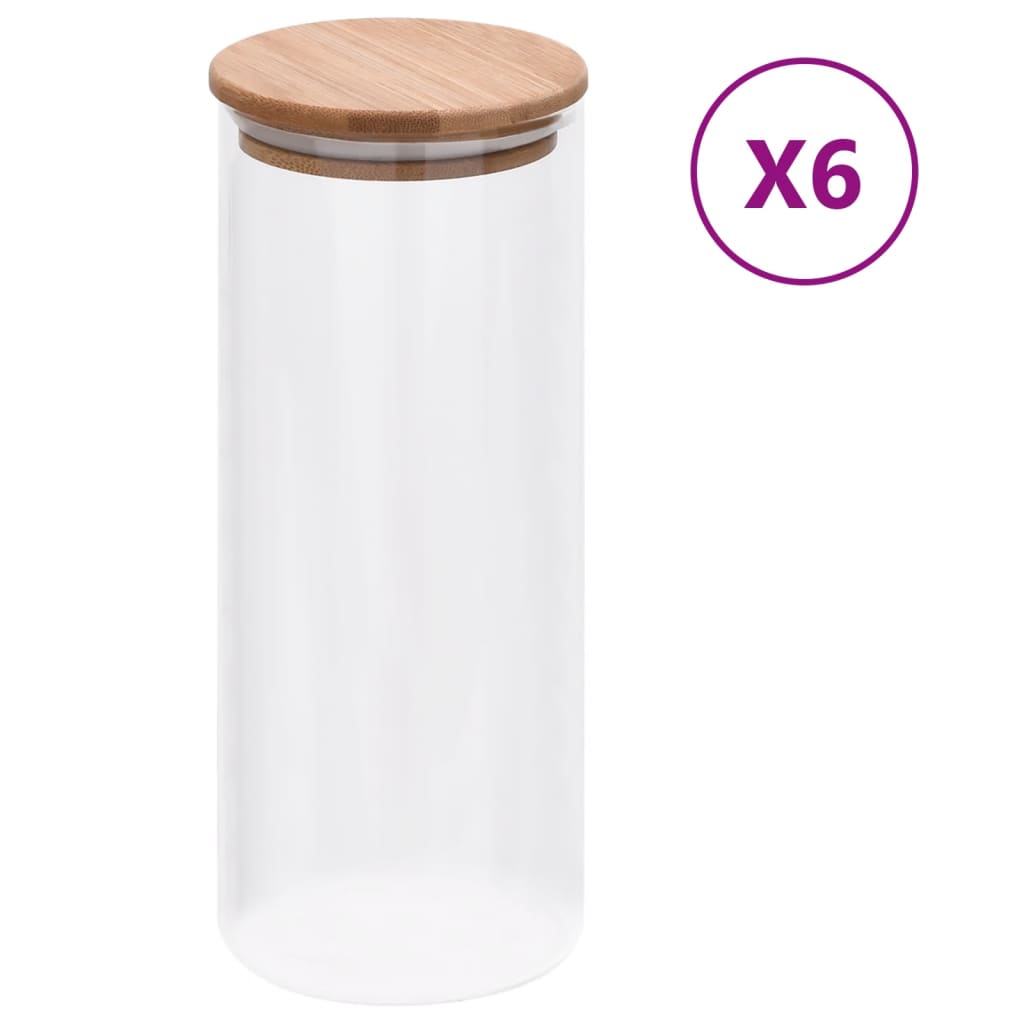 Vidaxxl буркани за съхранение с бамбуков капак 6 бр 1000 ml стъкло