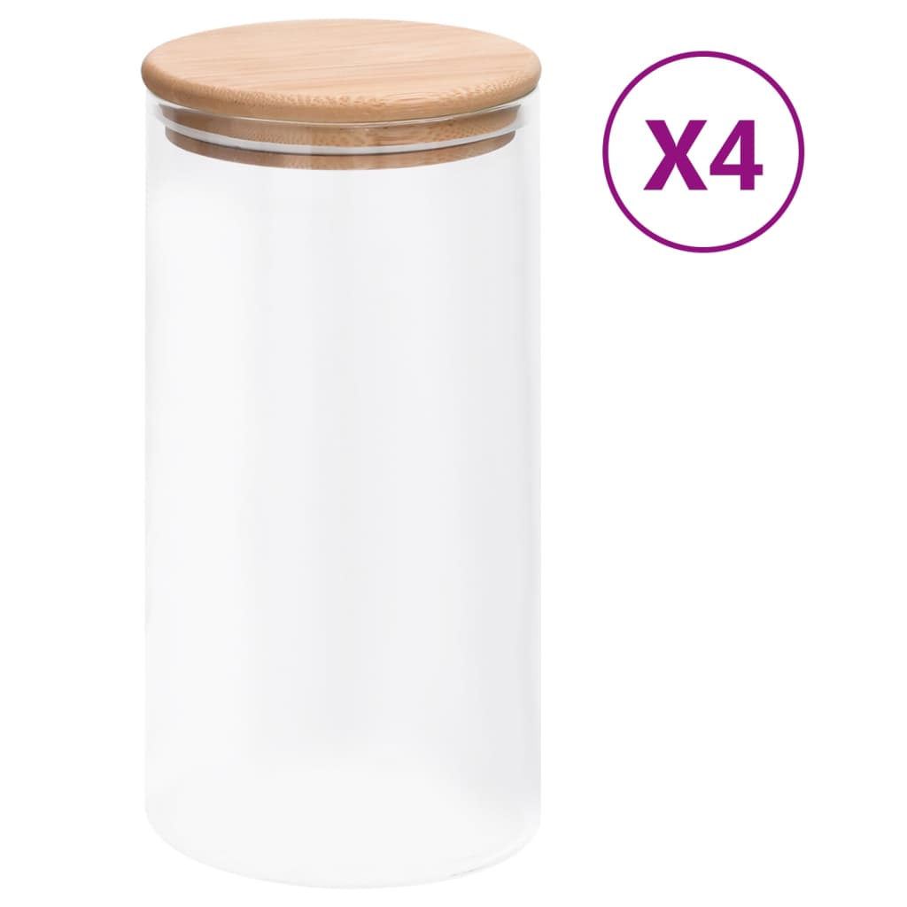 Vidaxl lagringspotter med bambuslokk 4 St 1200 ml glass