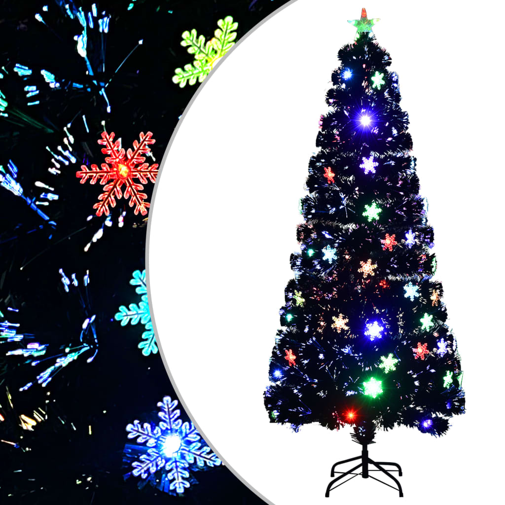 VidaXL Christmas Tree with LED Snowflakes 180cm Fiber Optic Black