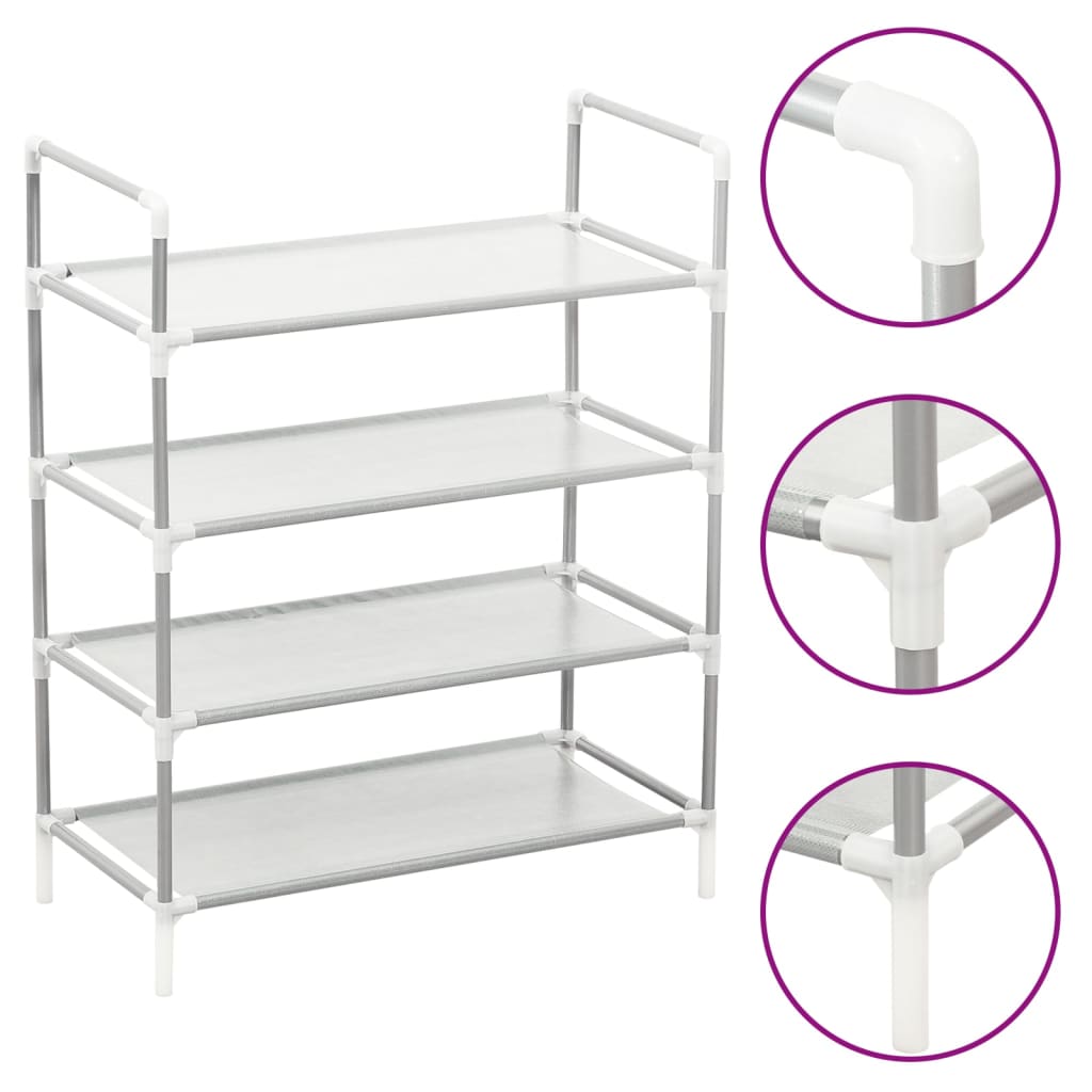 Vidaxl shoe rack with 4 shelves, metal and non-woven fabric, silver color