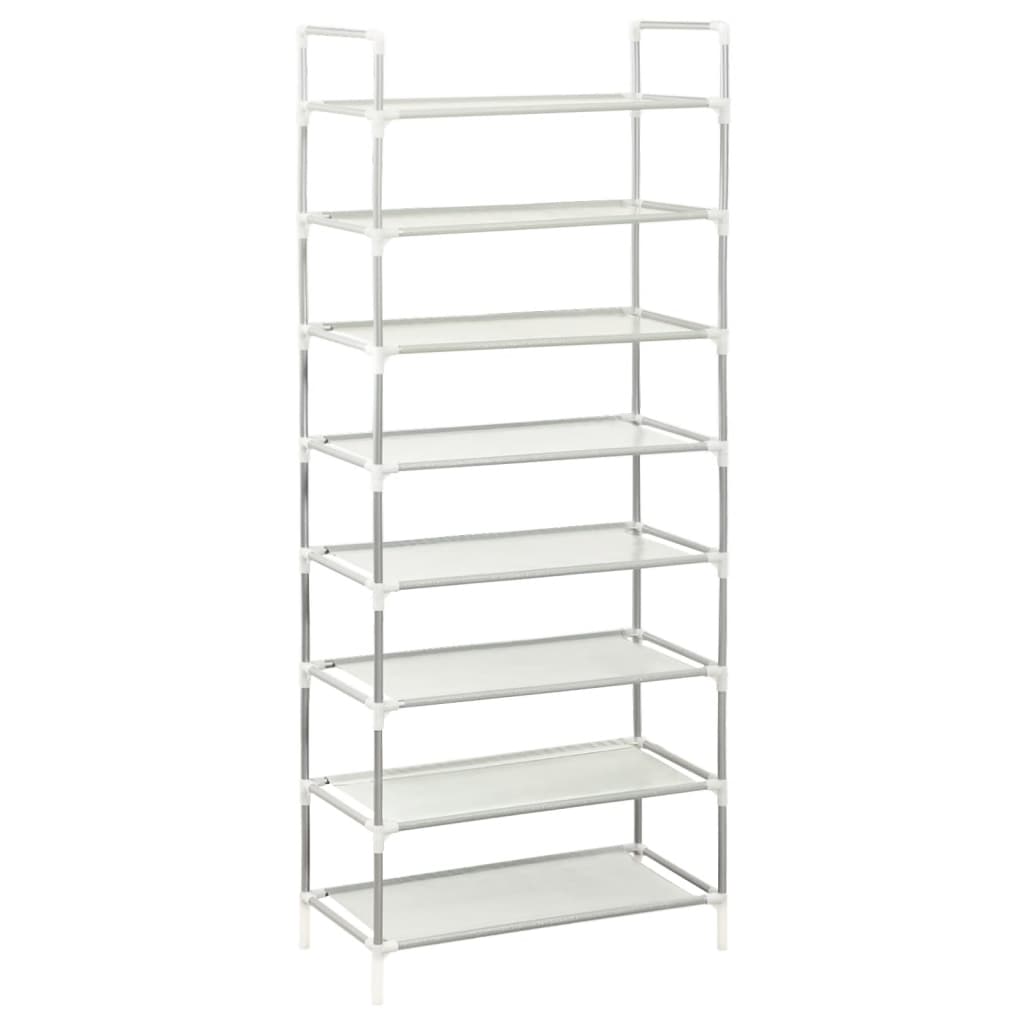 Vidaxl Shoe Rack with 8 Shelves, Metal and Non-Woven Fabric, Silver Color