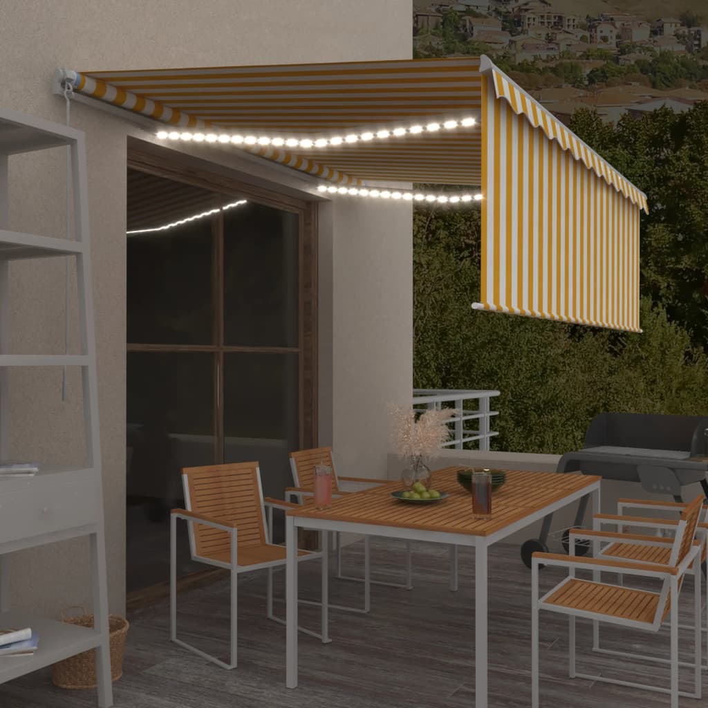 Vidaxl Luifel extensível manualmente com LED cego de rolo 4x3 m amarelo branco