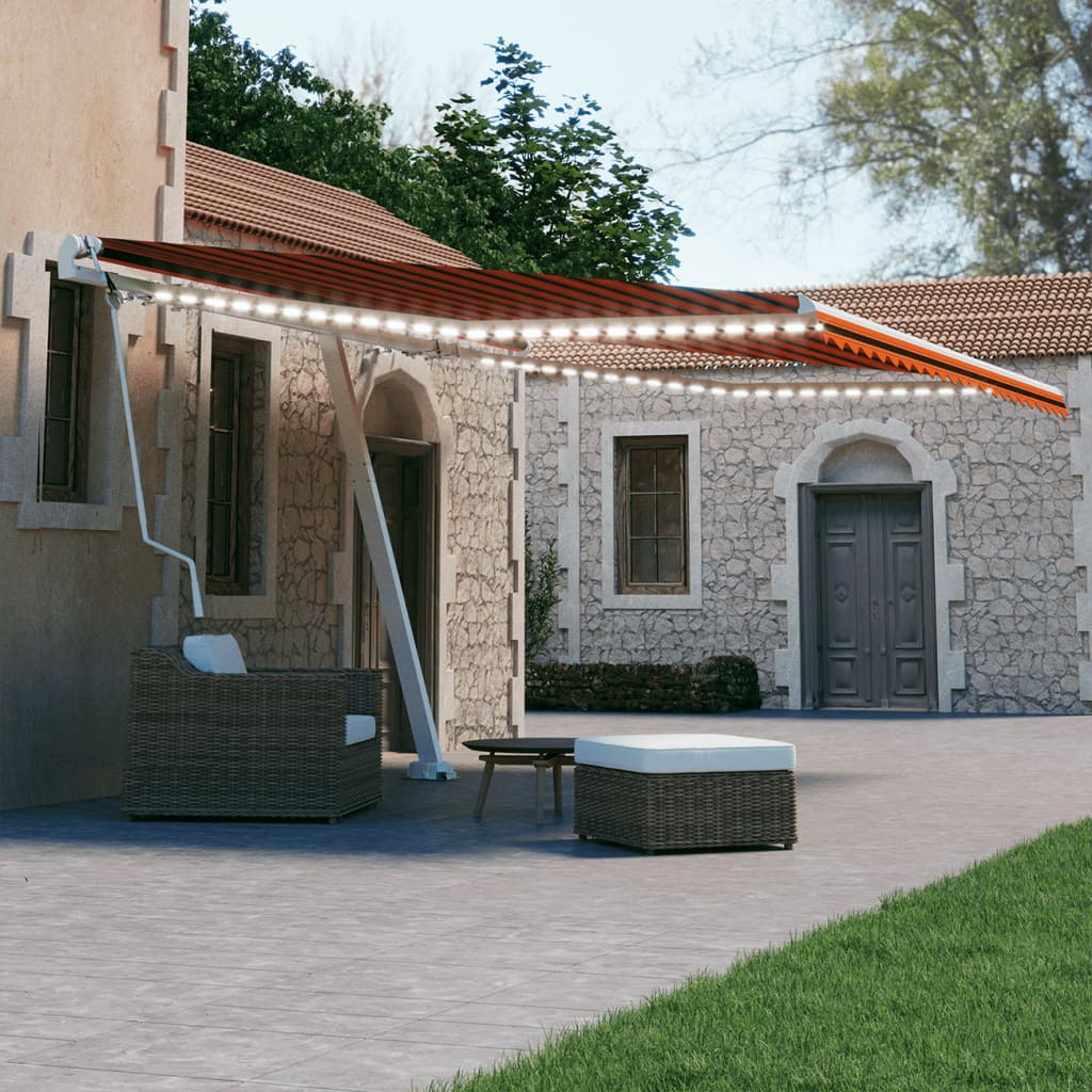 Vidaxl Luifel samodejno z LED vetrnim senzorjem 450x300 cm oranžno rjava