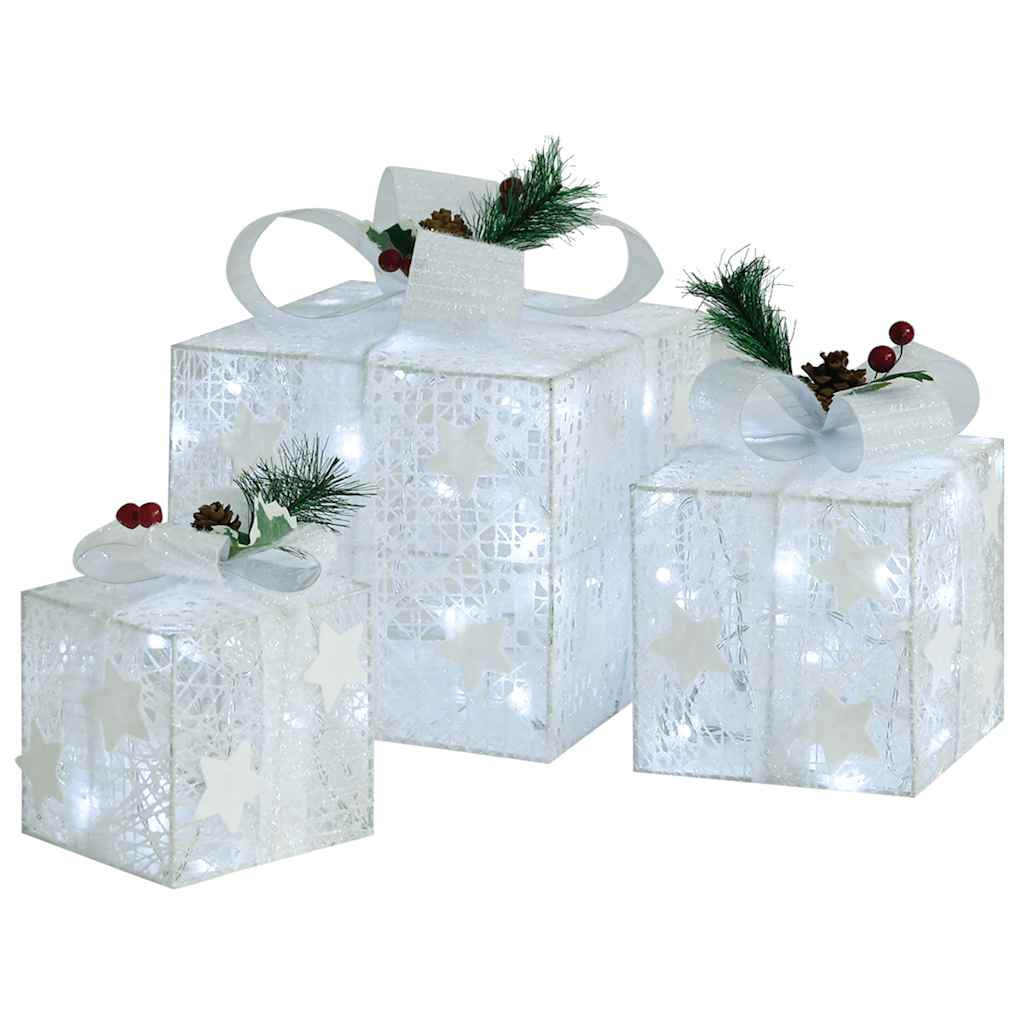 Vidaxl Christmas Decoration Boîtes-cadeaux 3 PCS à l'intérieur à l'extérieur du blanc