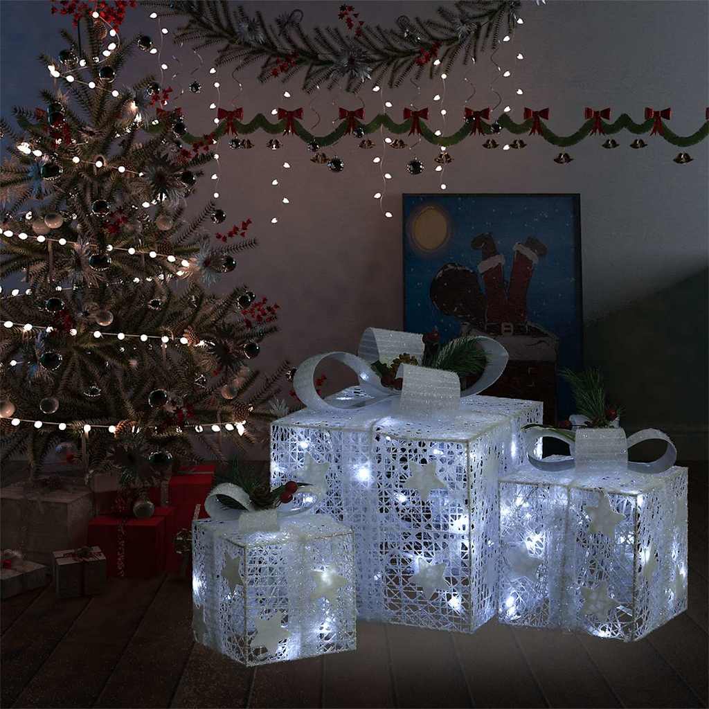 Vidaxl Christmas Decoration Boîtes-cadeaux 3 PCS à l'intérieur à l'extérieur du blanc