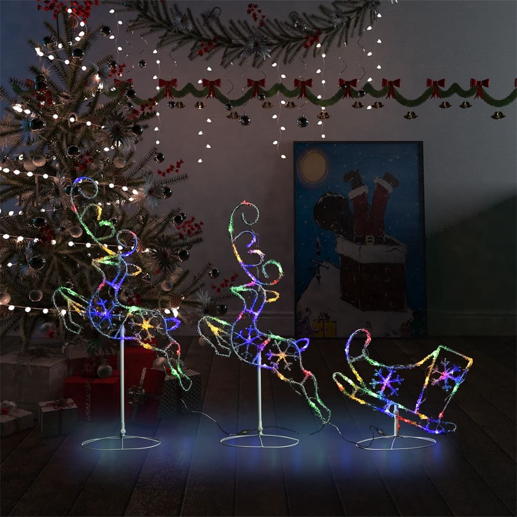 Vidaxl Christmas Decoration Reindeer and Sleigh 260x21x87 cm Acrylic Multicolour