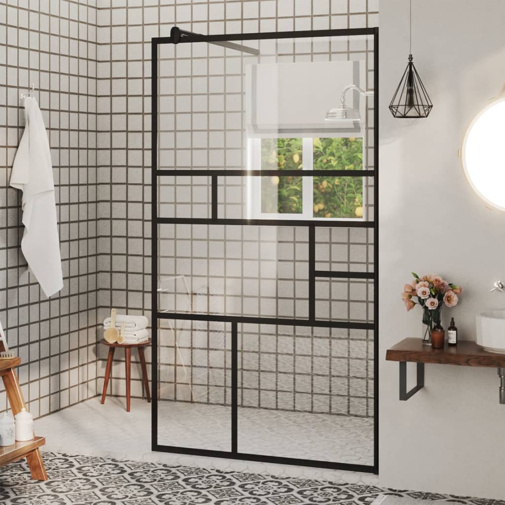Vidaxl Walk-in shower wall 90x195 cm ESG-Glas Transparent and Black