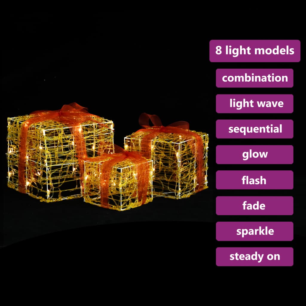 Vidaxl Christmas lighting Gift boxes 3 st decorative acrylic warm white
