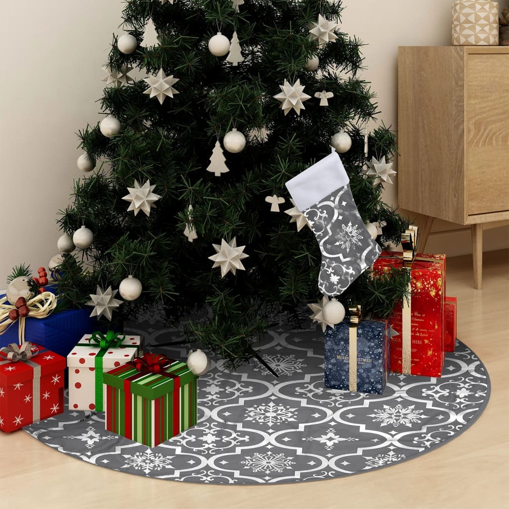Vidaxl Falda de árbol de Navidad Luxury con calcetín de 90 cm de tela gris