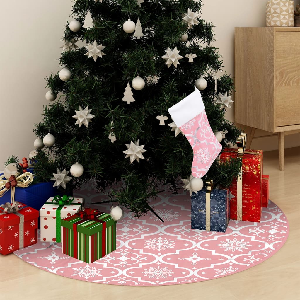 Vidaxl Christmas tree skirt luxury with sock 90 cm fabric pink