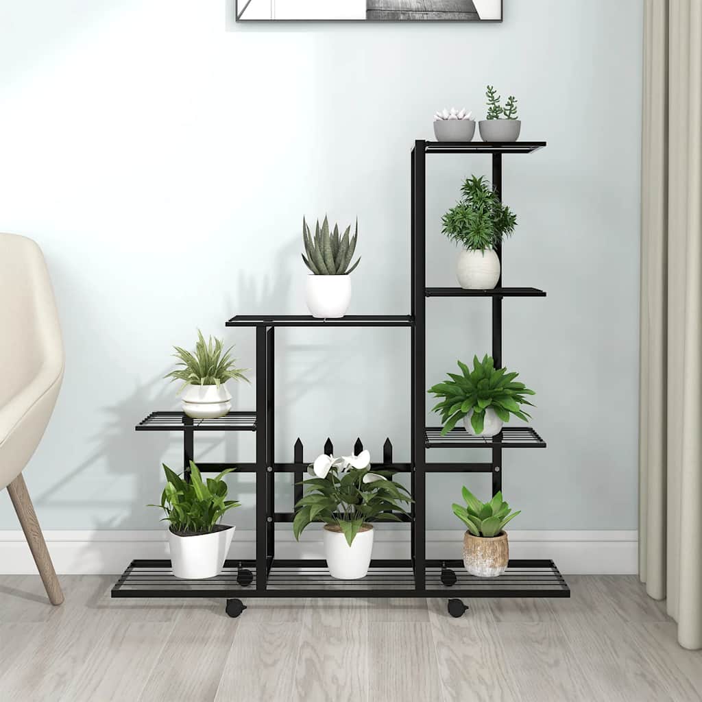 Vidaxl flower stand with wheels 94.5x25x92.5 cm metal black