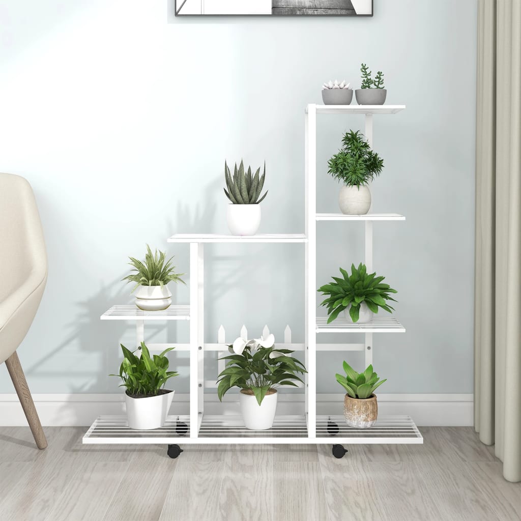 Vidaxl flower stand with wheels 94.5x25x92.5 cm metal white