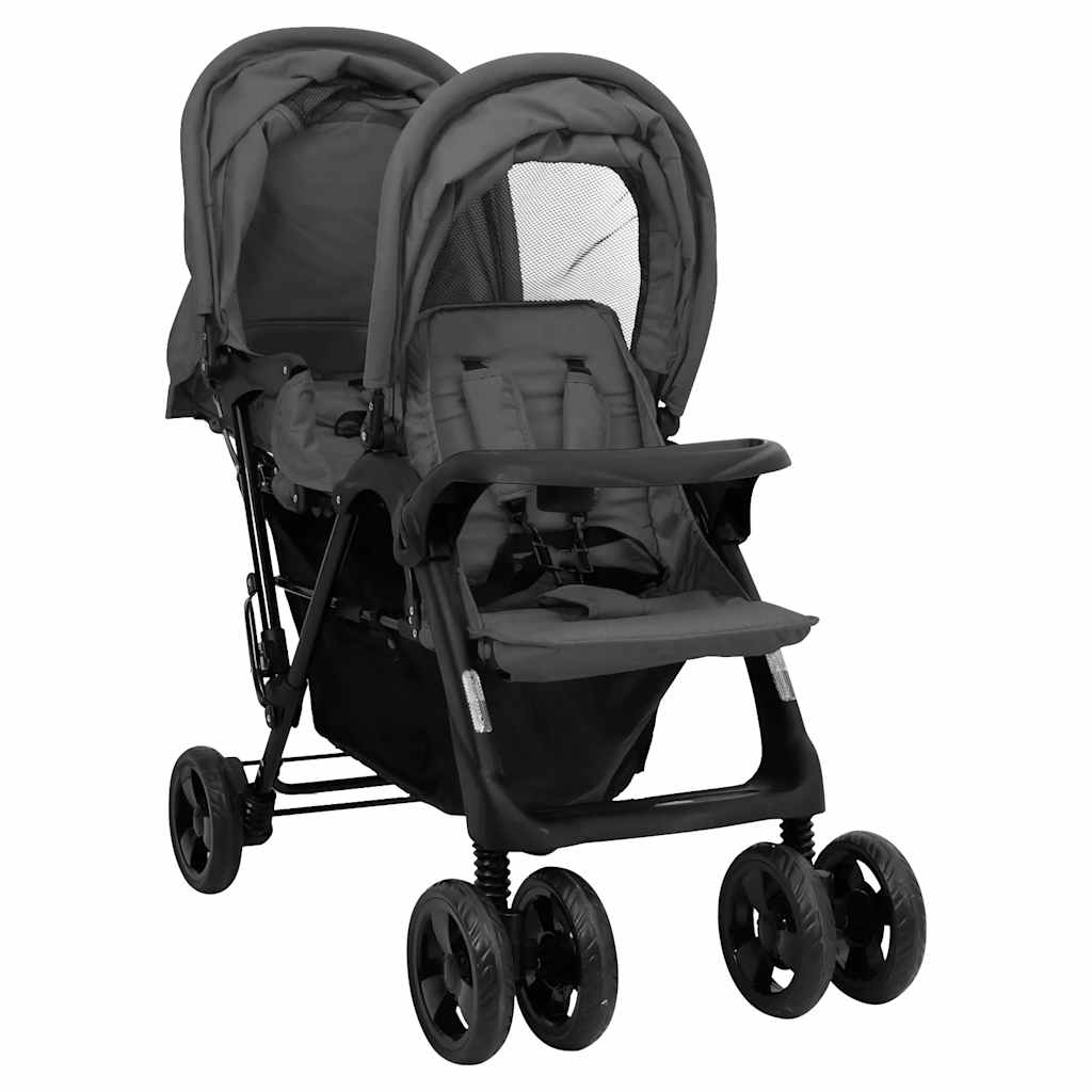 Vidaxl Twin Children Tandem Steel Grey escuro