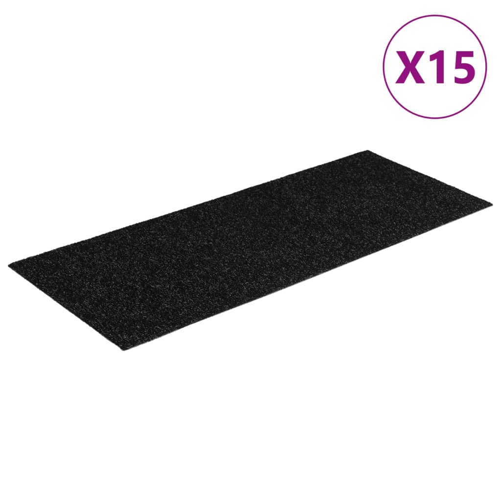 Vidaxl -Treppenmatten selbstadhäsiv 15 Teile 60x25 cm Schwarz Rechteck
