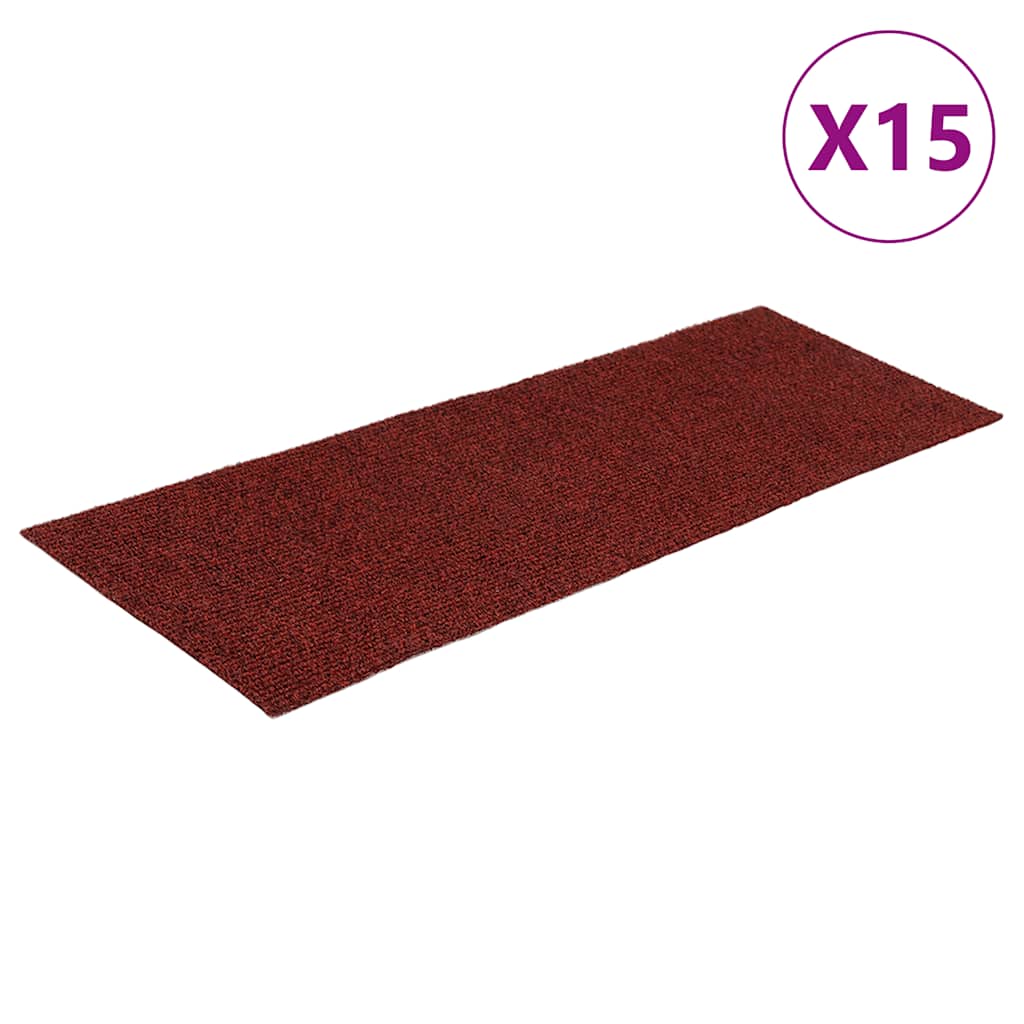 Vidaxl -Treppenmatten selbstadhäsiv 15 Teile 60x25 cm Bordeaux rot rechteckig