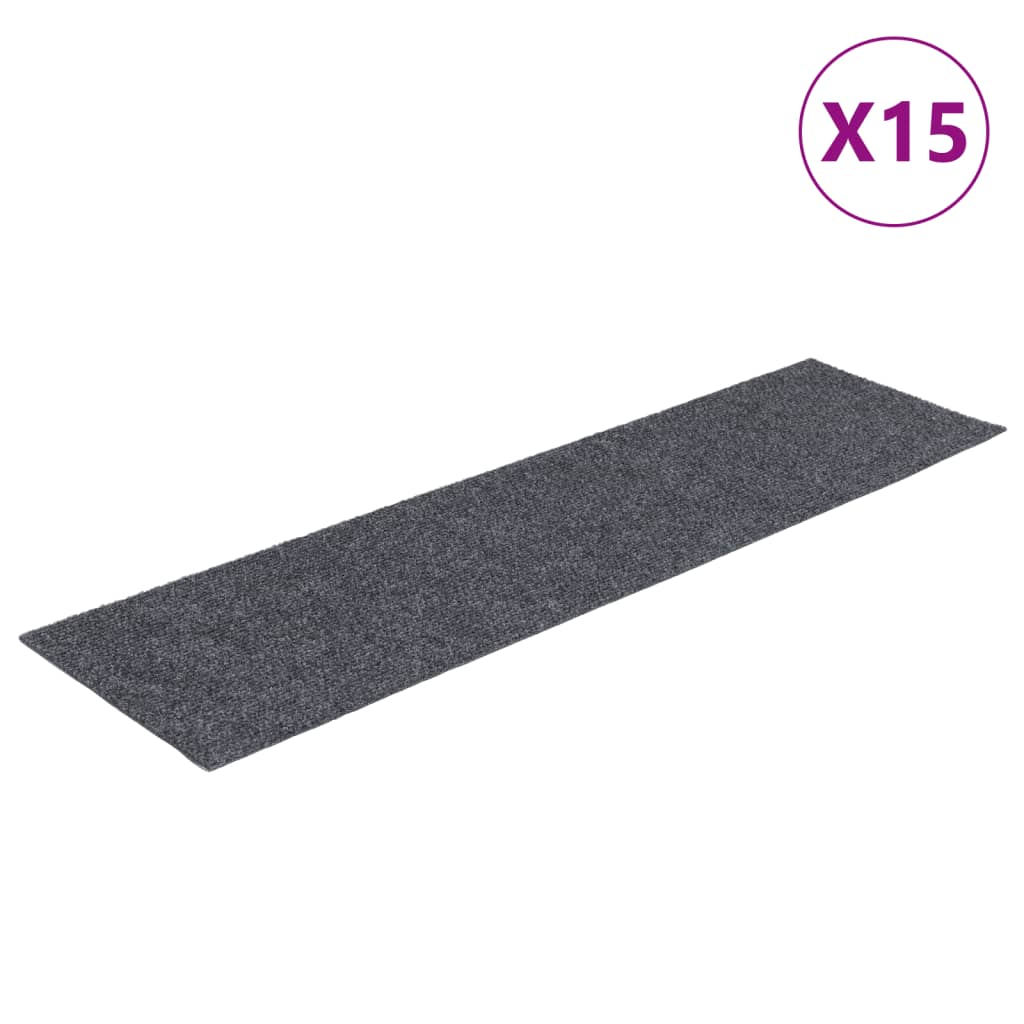 Vidaxl Self-Adhesive Stair Mats, 15 Pieces, 76x20 cm, Light Grey, Rectangular