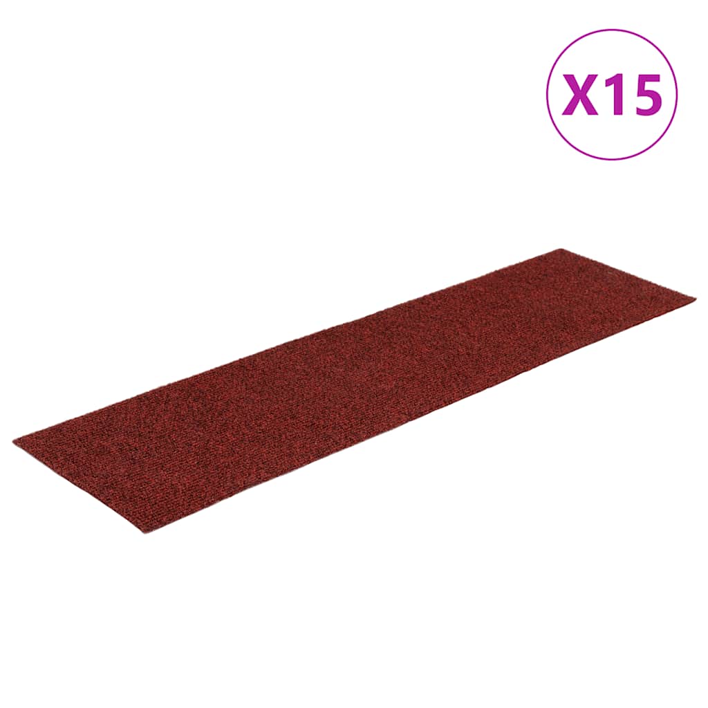 Esteras de escalera de Vidaxl autoadhesivo 15 piezas 76x20 cm Burdeos rojo rectangular