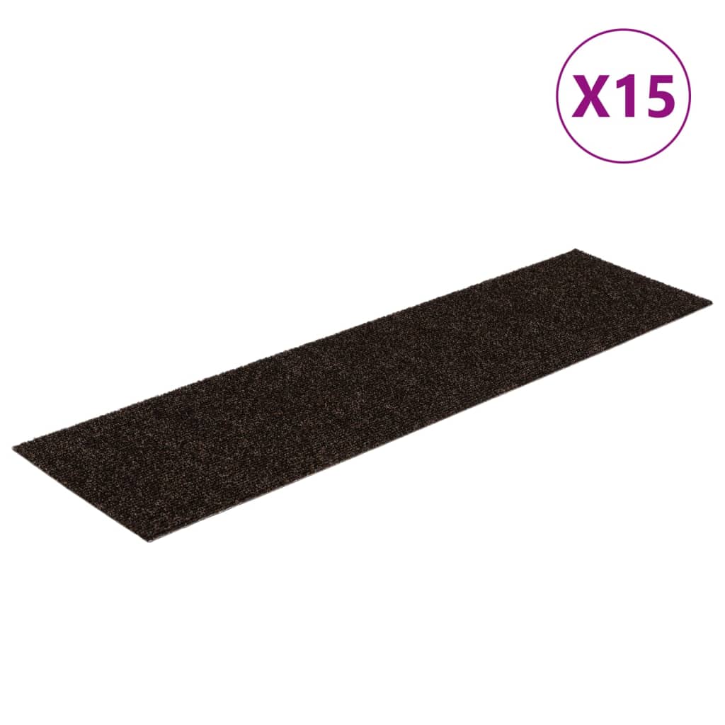 Vidaxl trapmatten zelfklevend 15 stuks 76x20 cm donkerbruin rechthoekig