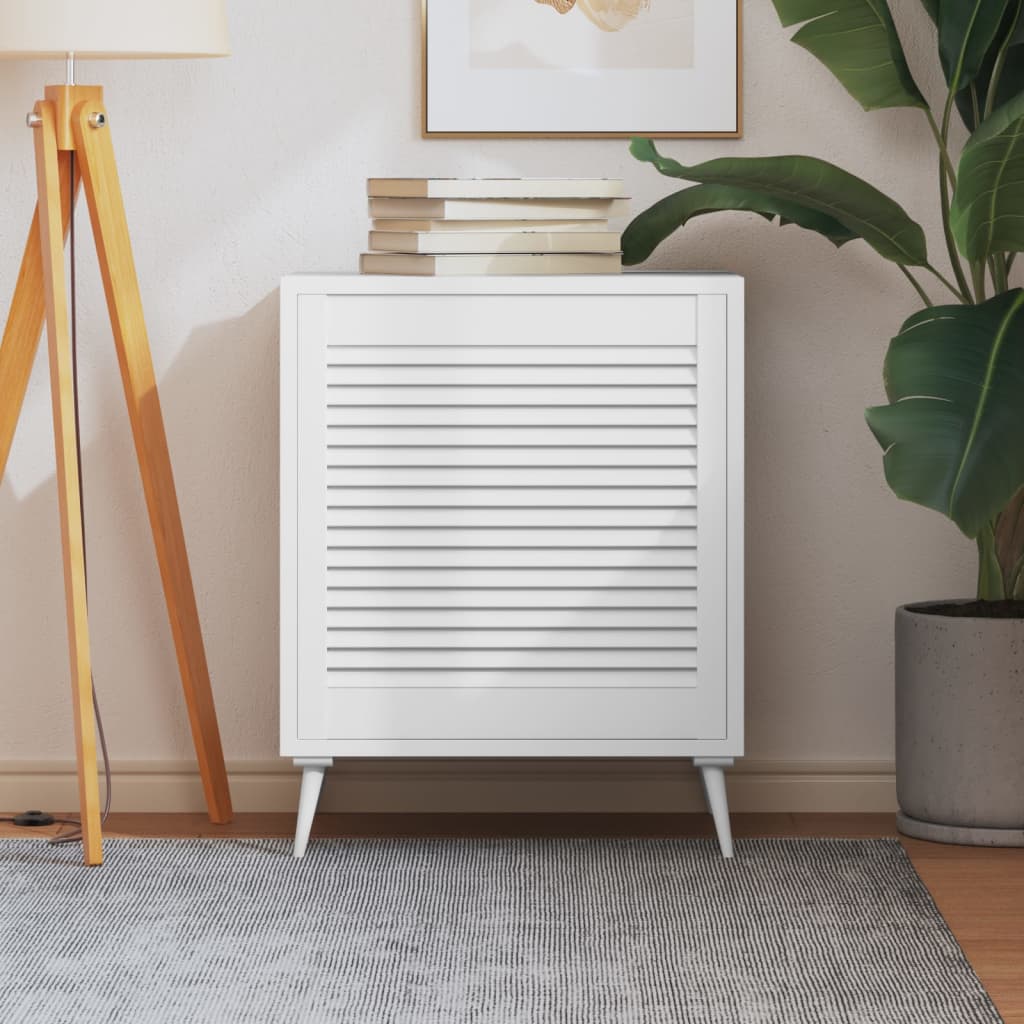 Porta do armário Vidaxl com ripas 61.5x59.4 cm Pinheiro sólido branco branco