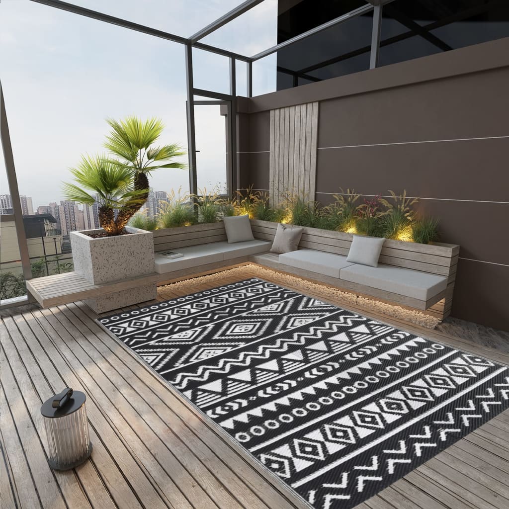 Vidaxl outdoor rug arakil 190x290 cm polypropylene black