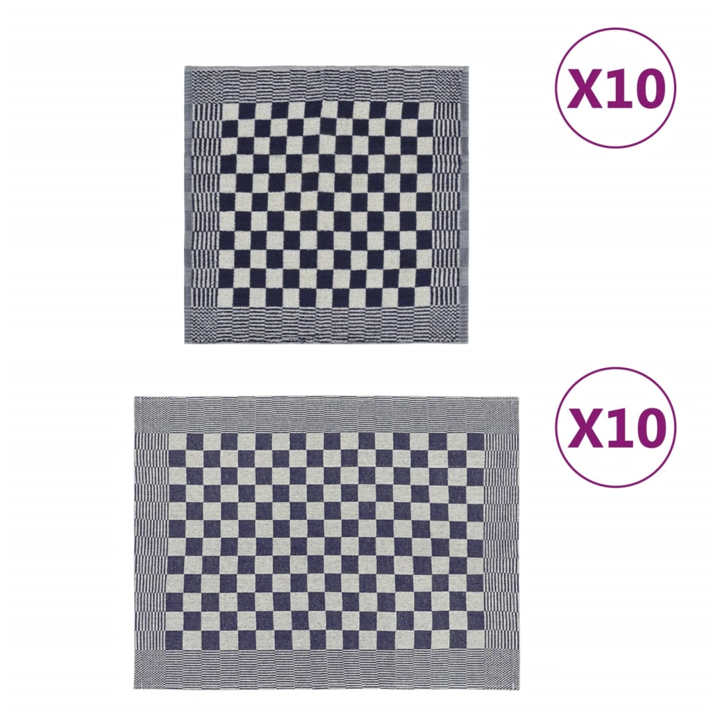 Vidaxl 20-piece kitchen towel set cotton blue and white