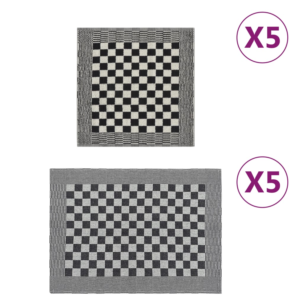 Vidaxl 10 partes de pano de cozinha conjunto de algodão preto e branco