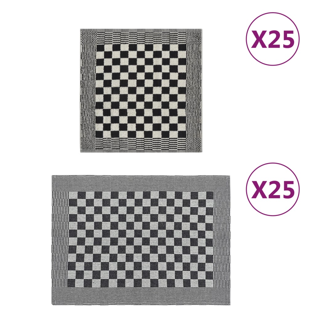 Vidaxl 50-piece kitchen towel set cotton black and white