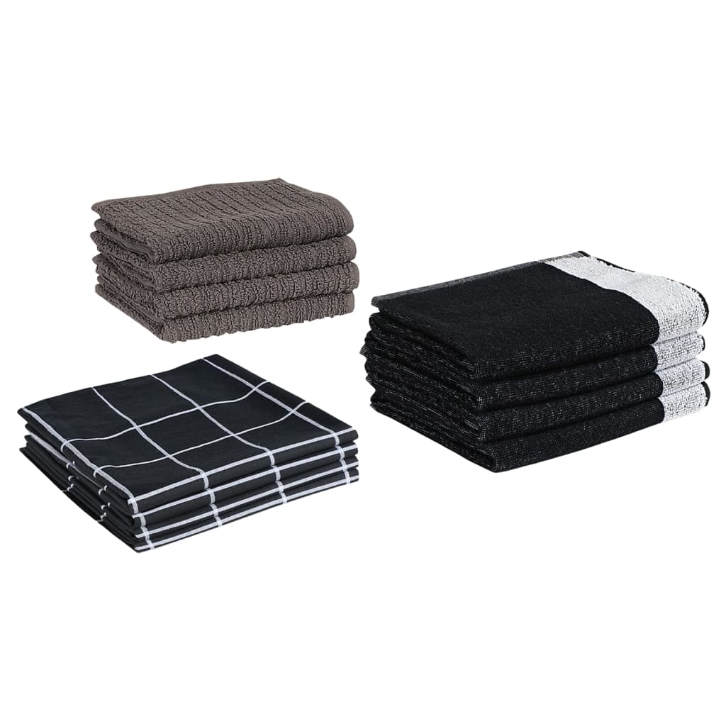 Vidaxl 12-piece kitchen towel set cotton black